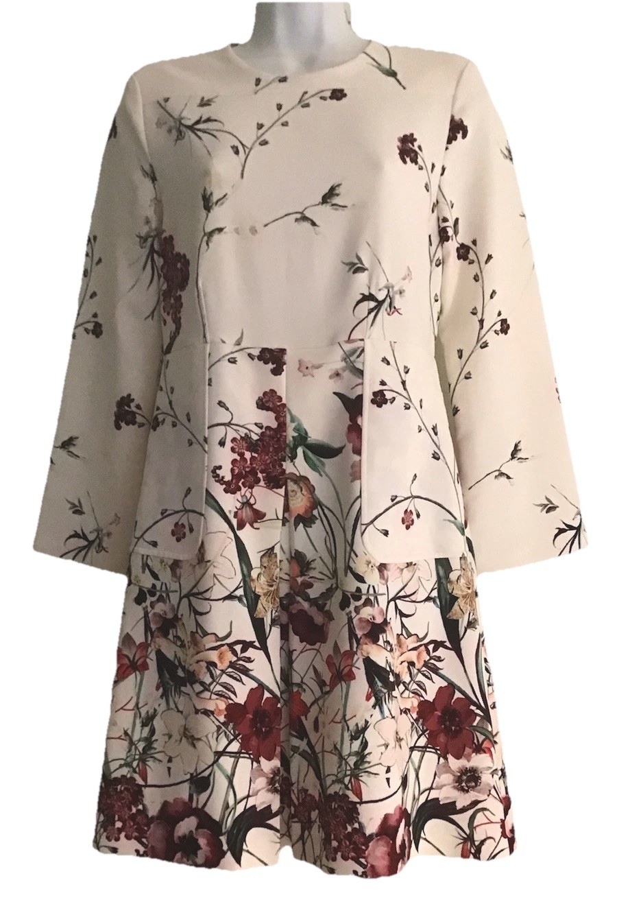 ZARA MADE IN MOROCCO MULTICOLORED FLOWER 3/4 SLEEVE ABOVE KNEE DRESS SIZE- Smal