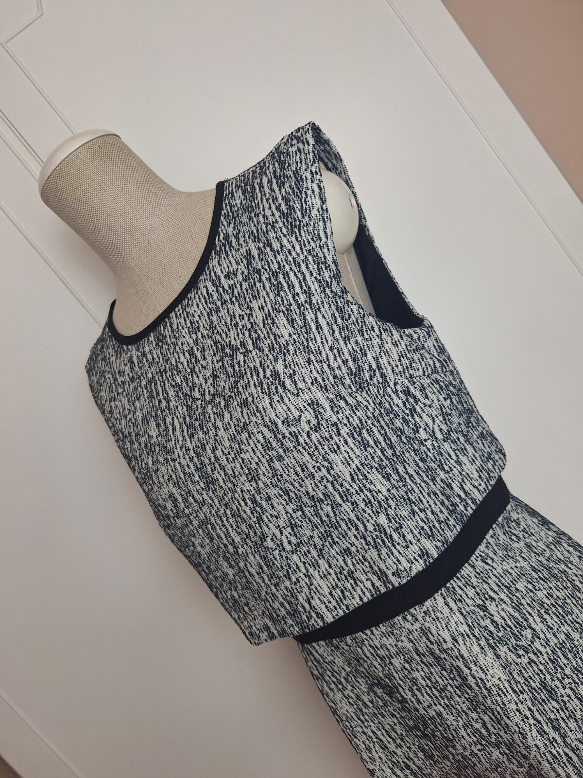OASIS Dark Blue & White Retro Style Layered Winter Dress Size 12