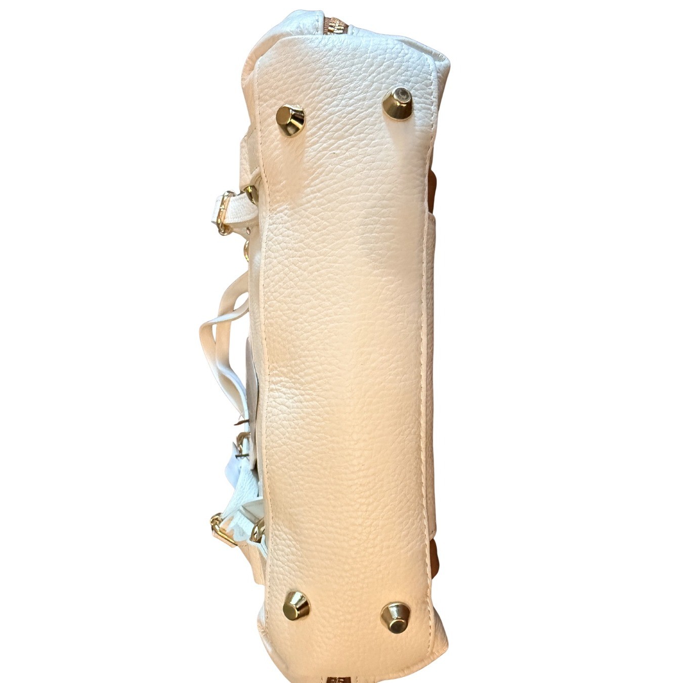 Valentina Italian Leather Convertible Backpack Shoulder Bag White Tan 1485 NWT