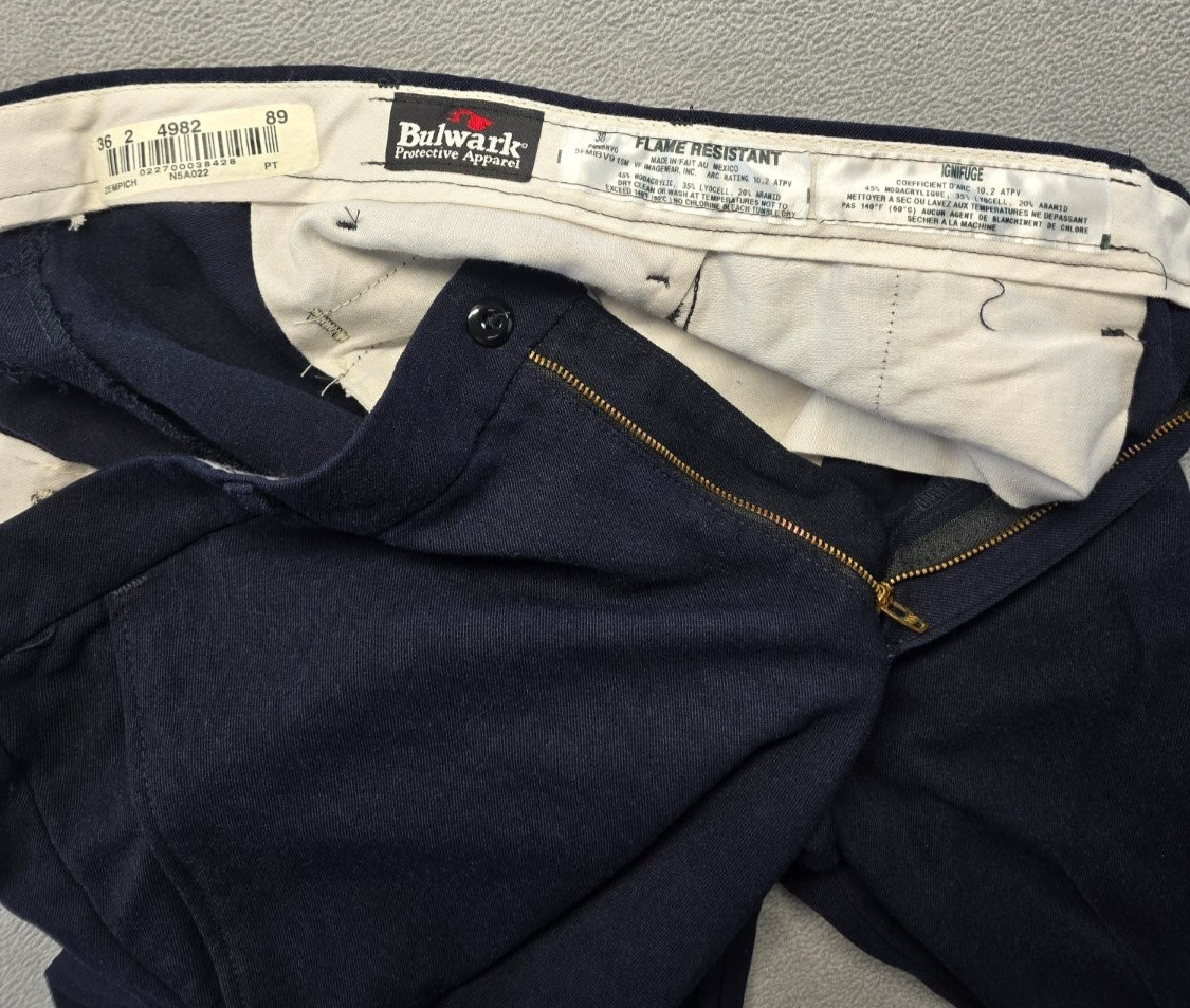 Bulwark FR Flame Resistant Work Pants Navy Blue 38×30 Arc Rating 10.2