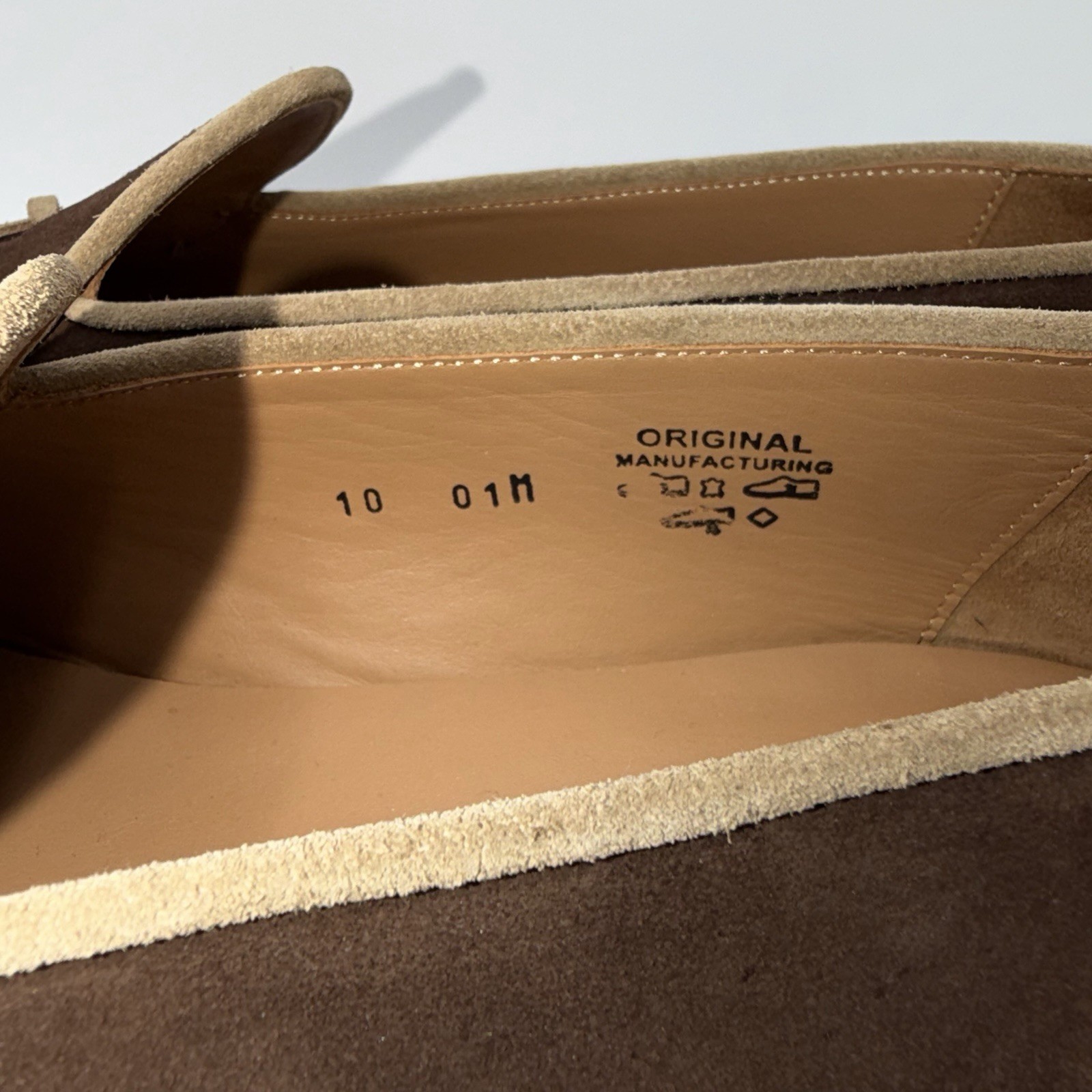Del Toro Belgian loafers Brown Suede Mens Dress Shoes Almond Toe Leather Size 10