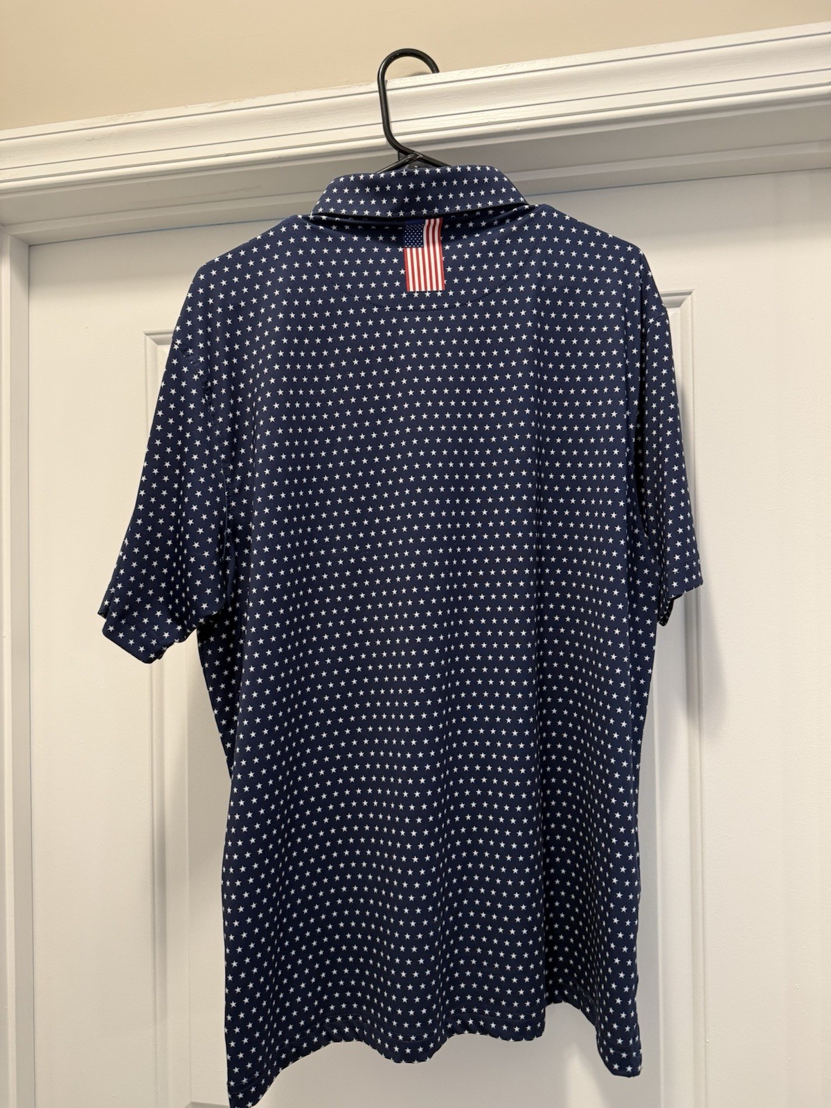 Rhoback Men’s Performance Polo Shirt Blue With White Stars, Size Large
