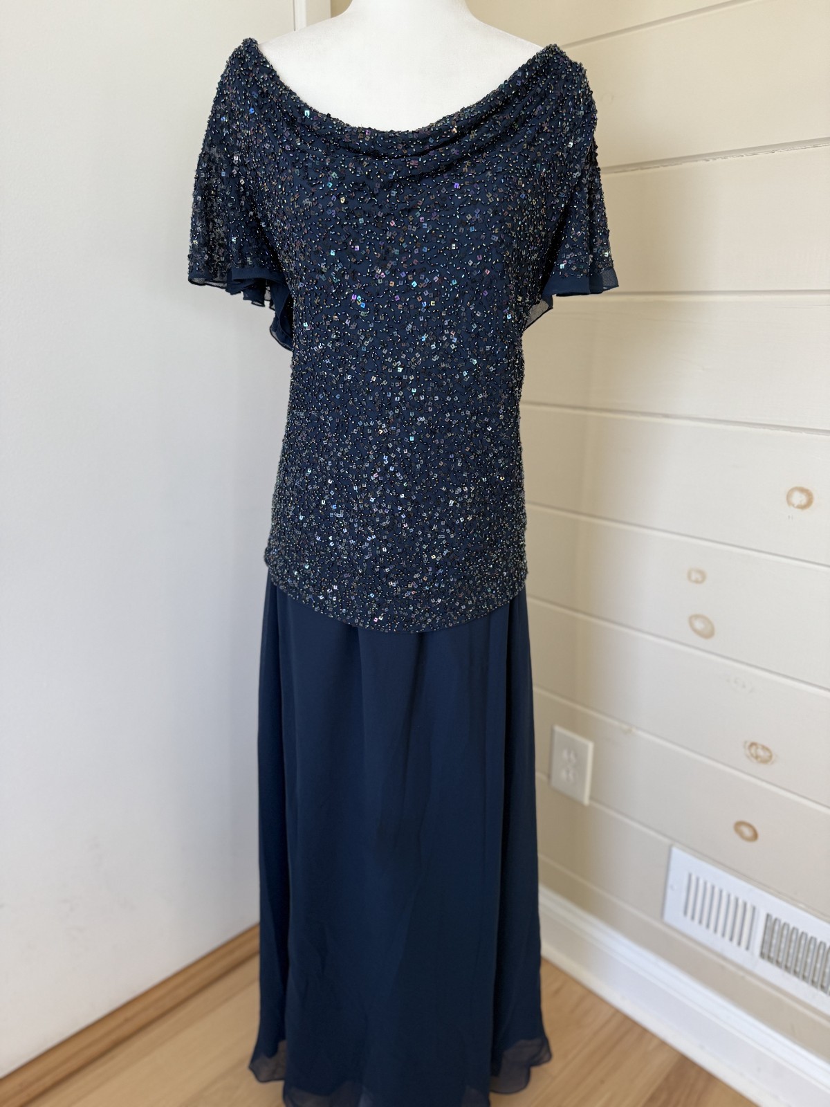 JKARA Beaded Navy Dress Formal Classic Elegant Grand Mother Bride 24 W
