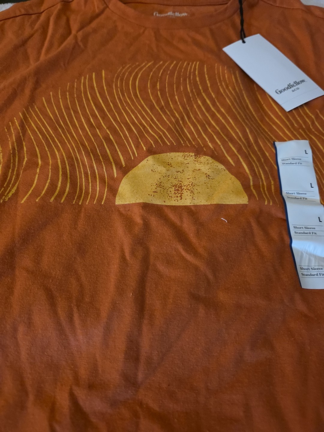 Goodfellow Graphic Tee Large Divine Red Sunset T-Shirt Beachy Nautical Boho Nwt