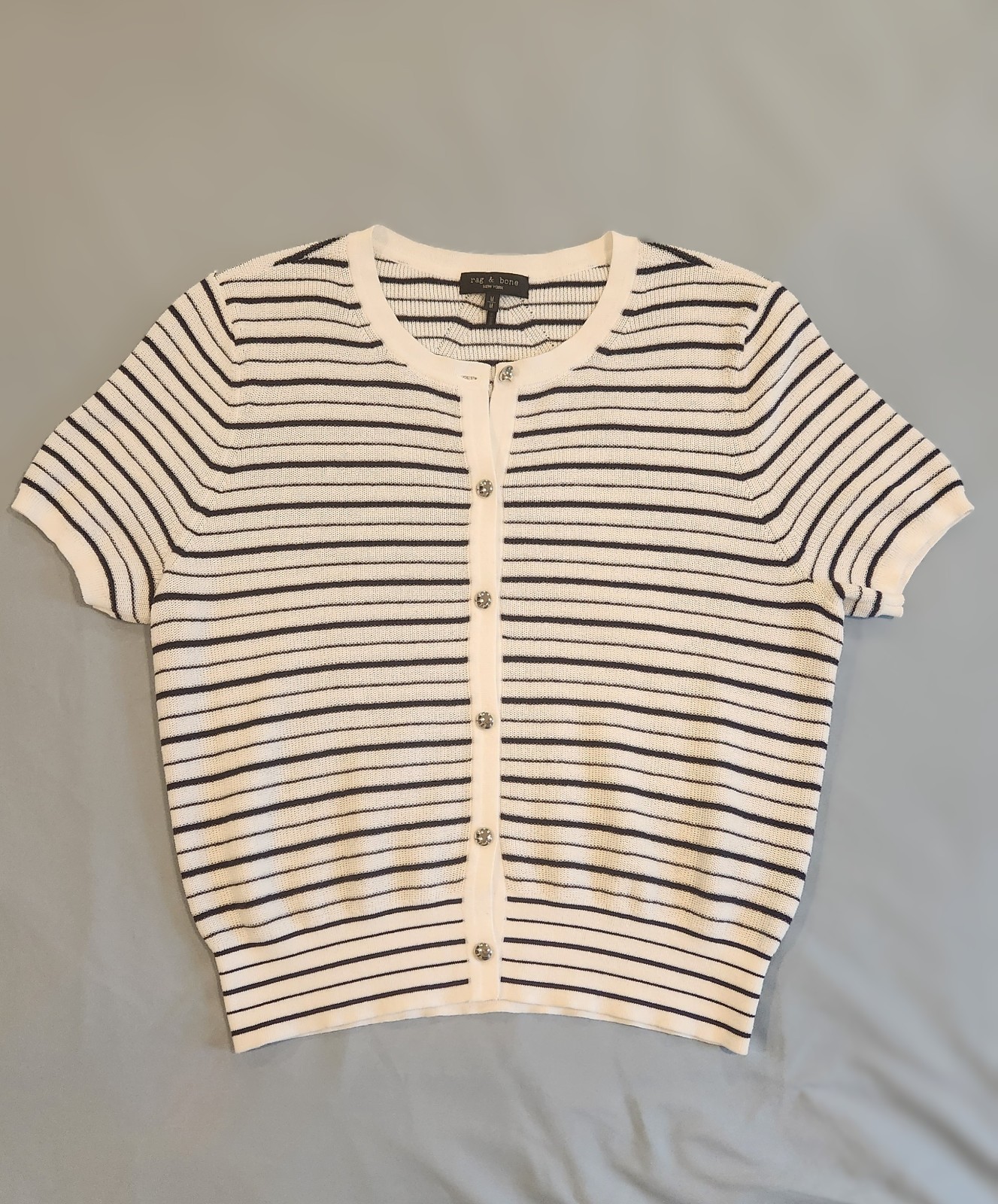 Rag & bone Dina Striped Cardigan Buttons Stripes Short Sleeves Size M