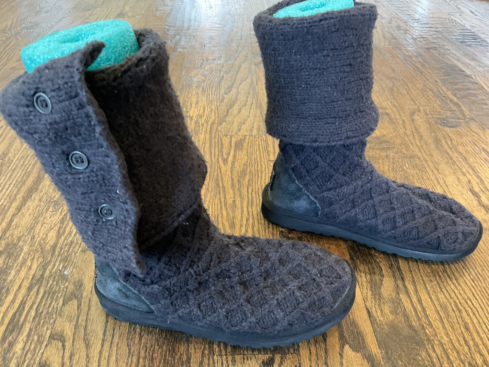 UGG Australia 3066 Lattice Cardy Knit Tall Boot Black Fabric Flat Women’s US 8