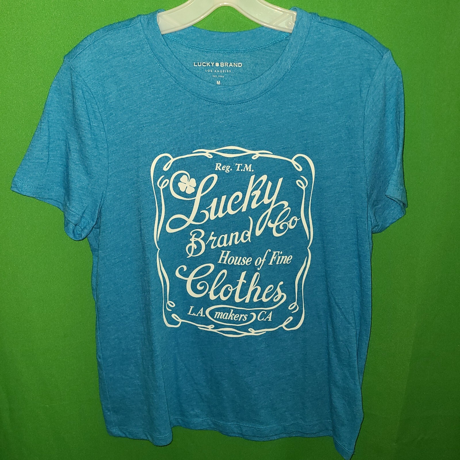 8601) NWOT LUCKY BRAND medium crew neck tee blue logo short sleeve cotton new