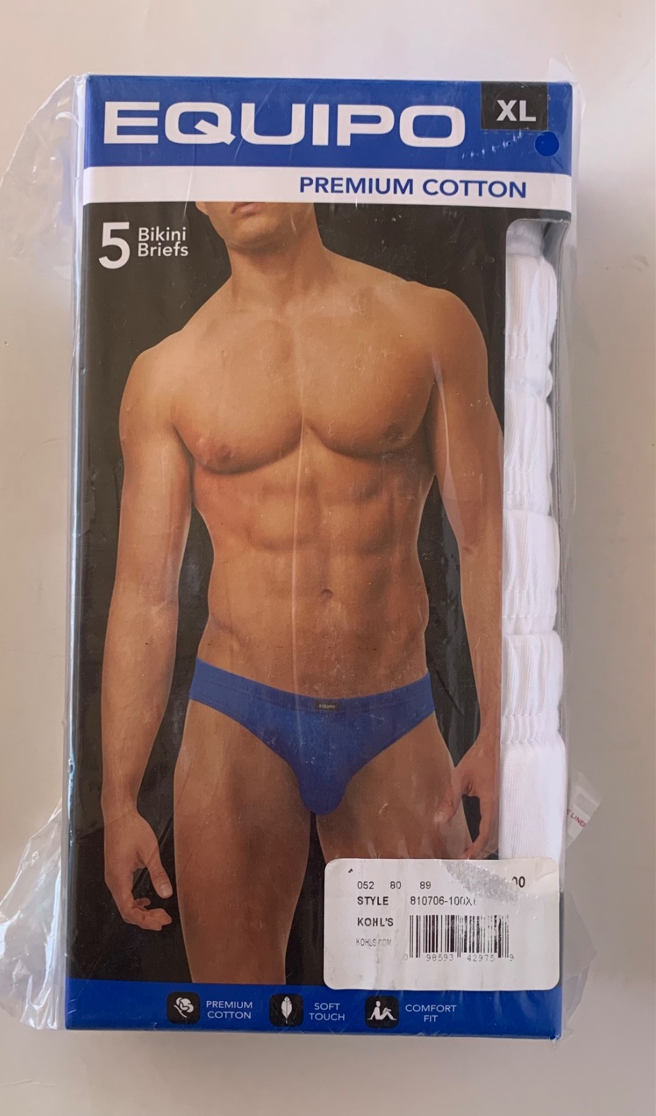 5 Pack Men’s Equipo Bikini Low-Rise Briefs White XL No Fly Cotton Underwear