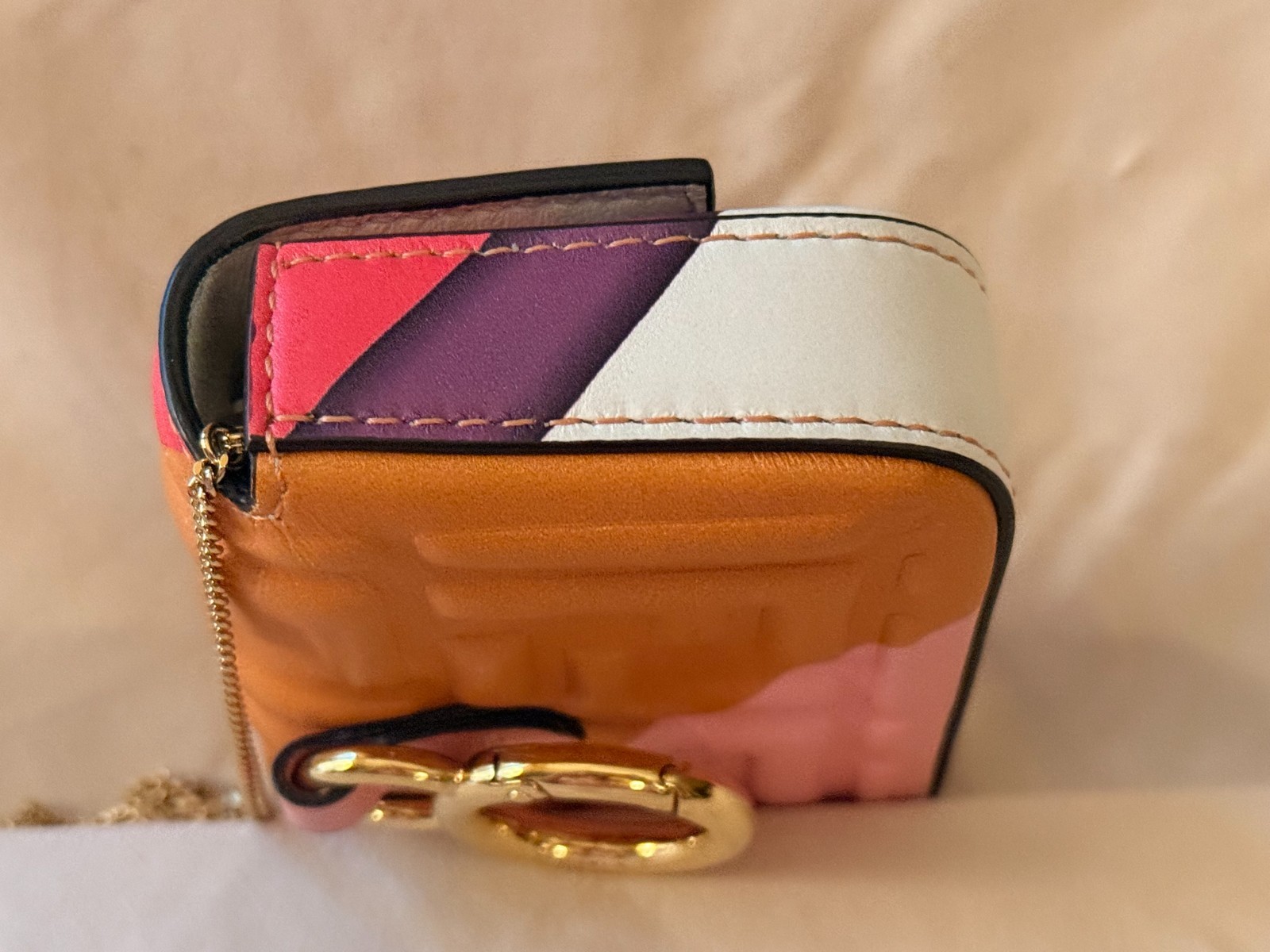 Fendi Multi-Color FF Embossed Nano Baguette Charm Bag With Chain