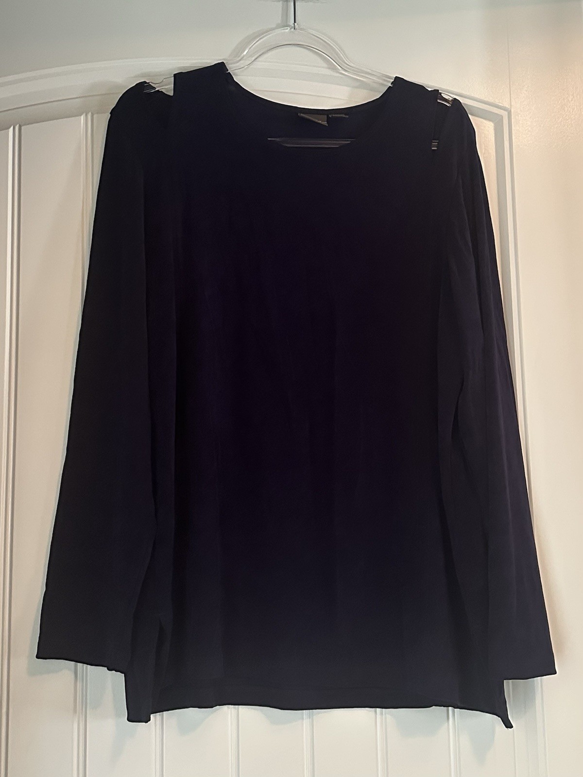 Chico’s Travelers Dark Purple Slinky Knit Tunic with Shoulder Cutouts Sz 3 XL