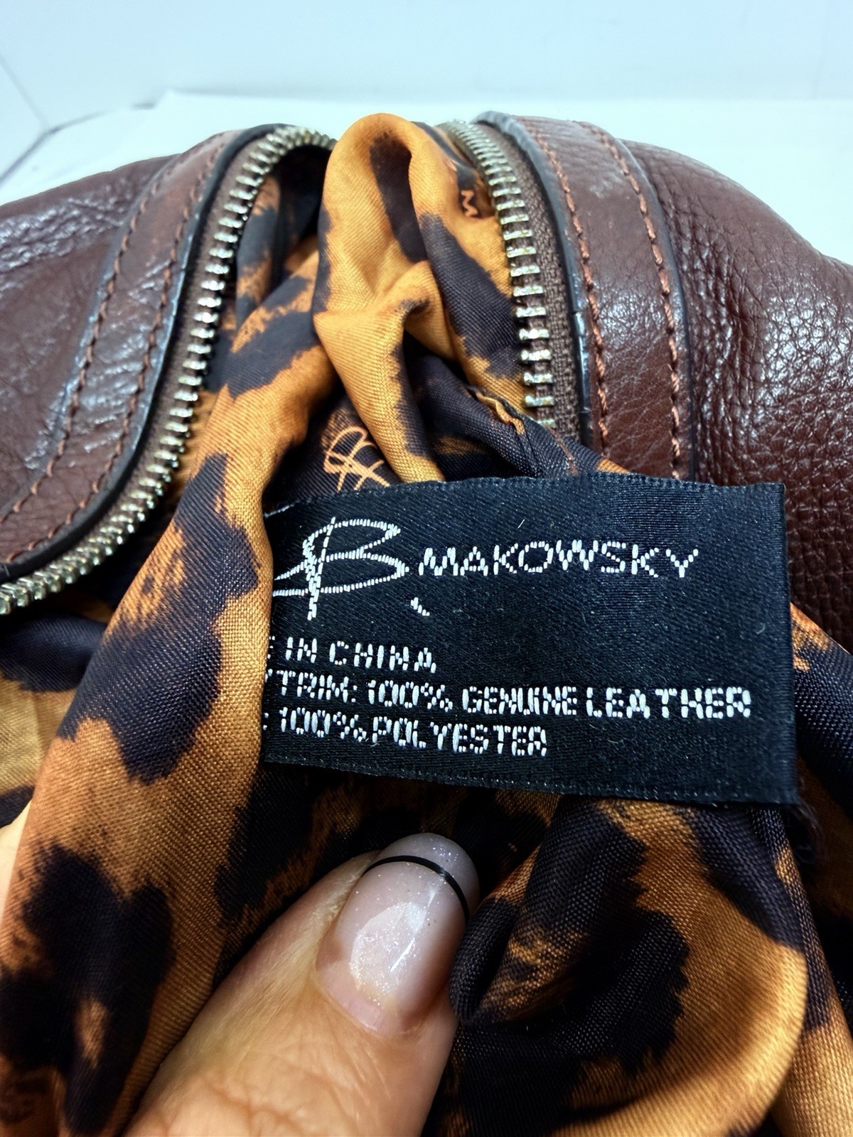 B. Makowsky Brown Pebbled Leather Shoulder Bag Satchel Purse Braided Handles