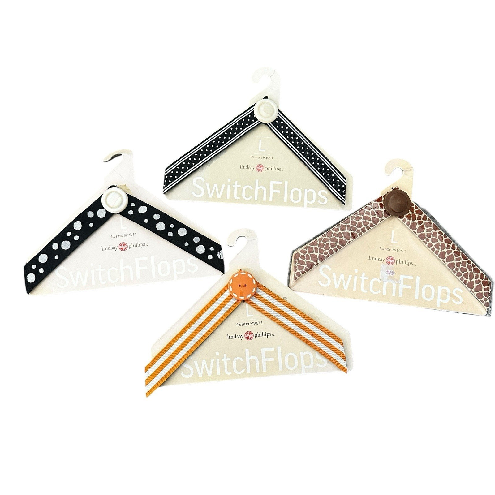 LOT of 4 L Switch Flops Lindsay Phillips Straps Size LARGE 9 10 11 NEW