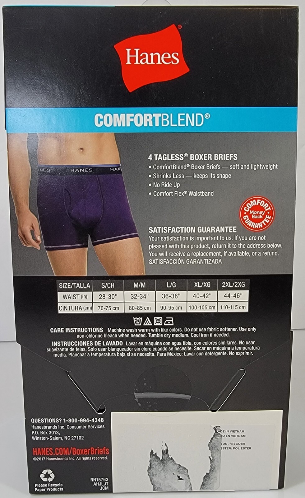 Hanes Tagless Boxer Briefs Men’s S (28-30″) ComfortBlend 4-Pack Assorted Designs
