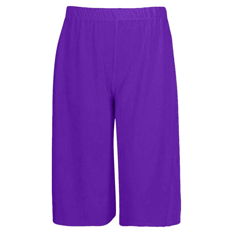 Womens 3/4 Palazzo Trousers Ladies Elasticated Stretch Wide Leg Shorts 8-26