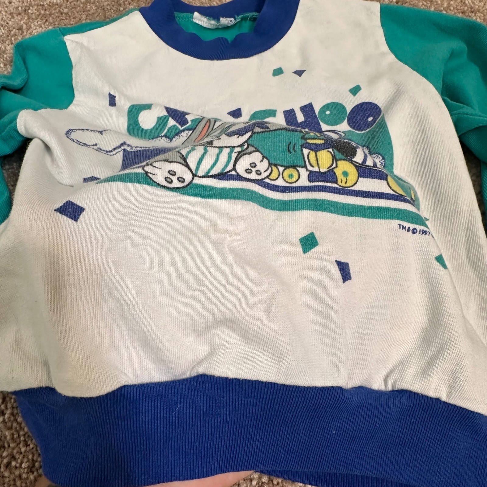Vintage 1997 Baby Looney Tunes Bugs Bunny Daffy Duck Choo Choo Sweat Suit Teal
