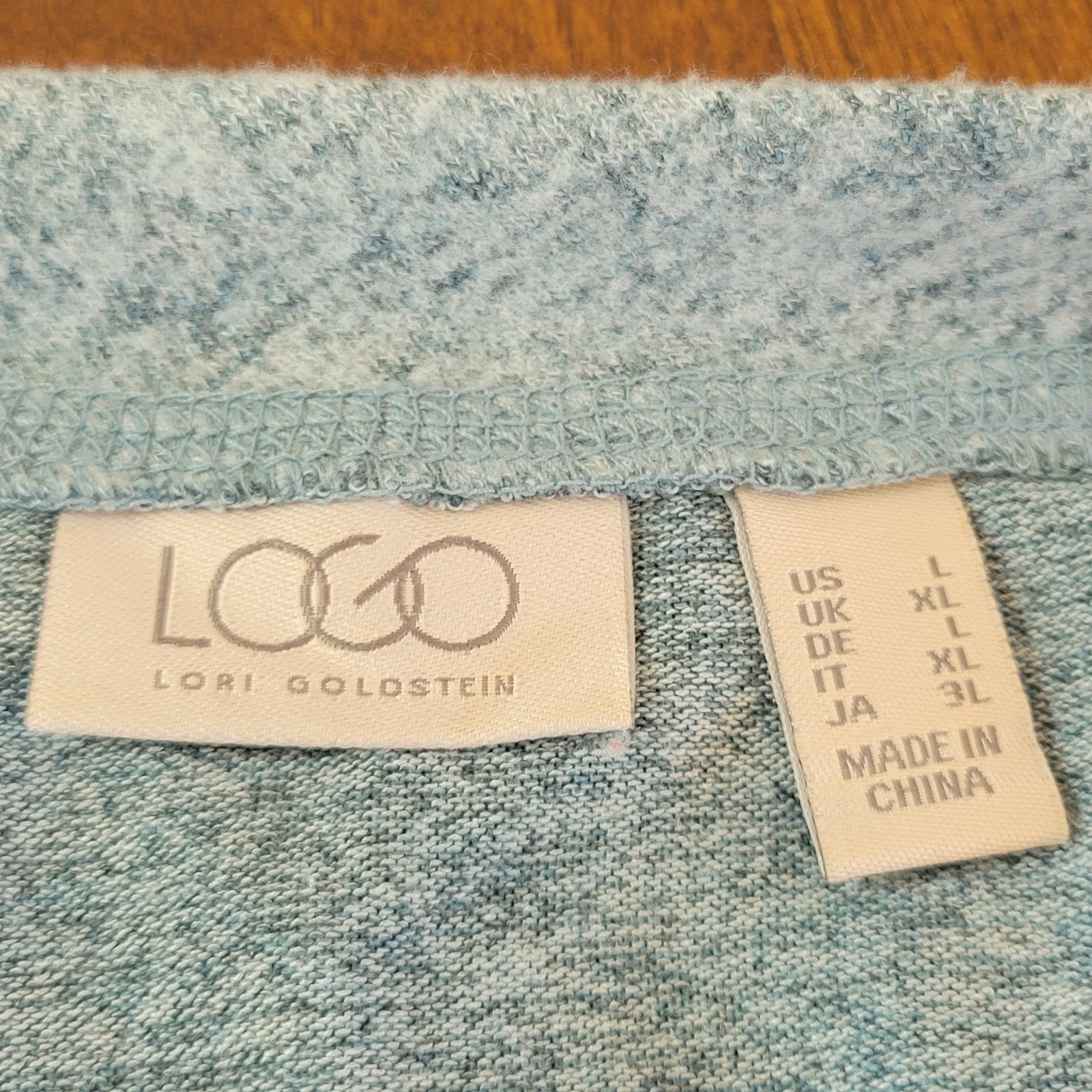 LOGO Lori Goldstein Womens Large Tunic Top Blue Marled Knit Stretch Long Sleeve
