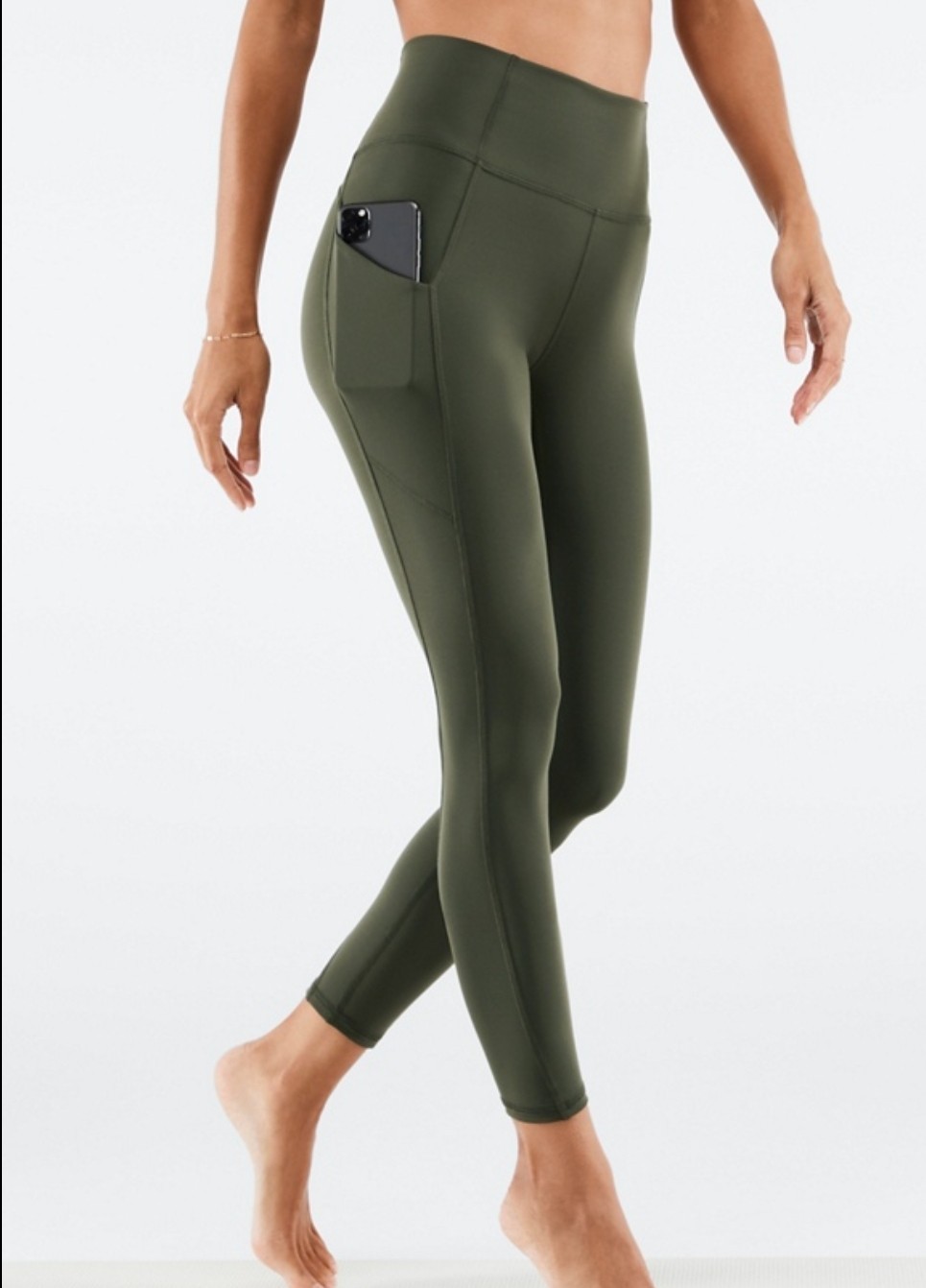 Fabletics Pureluxe Oasis High Waisted Tight Leggings Side Pockets Green Small