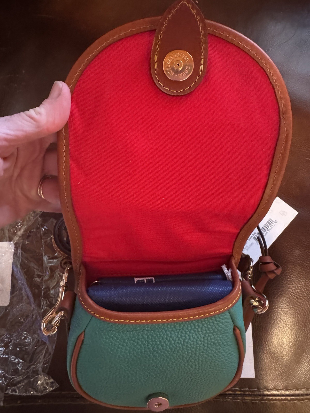 Dooney & Bourke All-Weather Leather Duck Bag Crossbody Snap Small Green/Brown