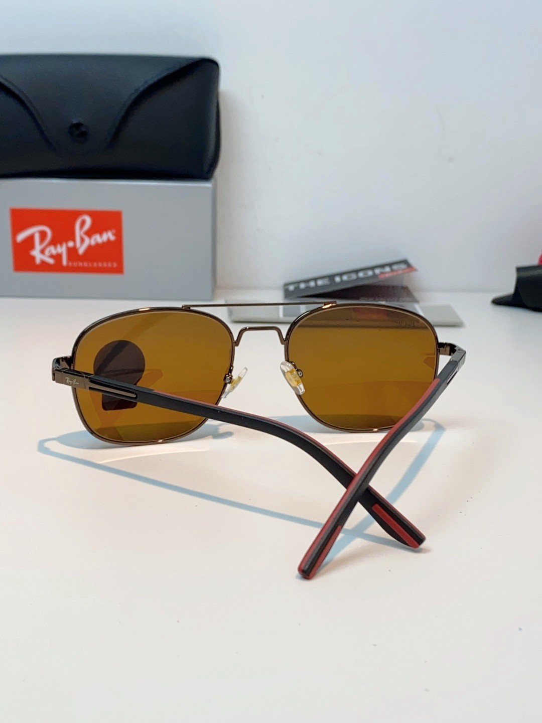 Ray-Ban RB3669 Gunmetal Square Sunglasses 57-20-145 G15 Amber Brown Lens