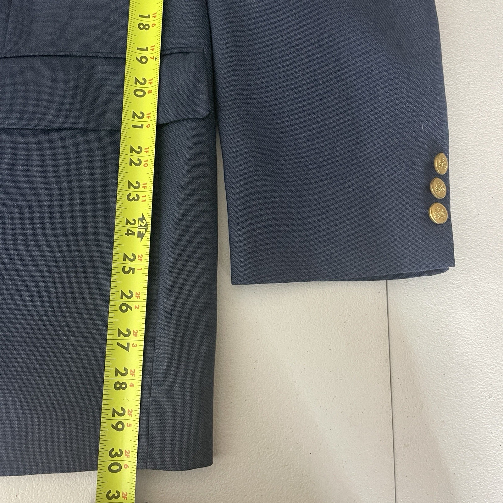 Stafford Blazer Jacket Mens 46R Blue Solid Polyester Worsted Wool Gold Buttons
