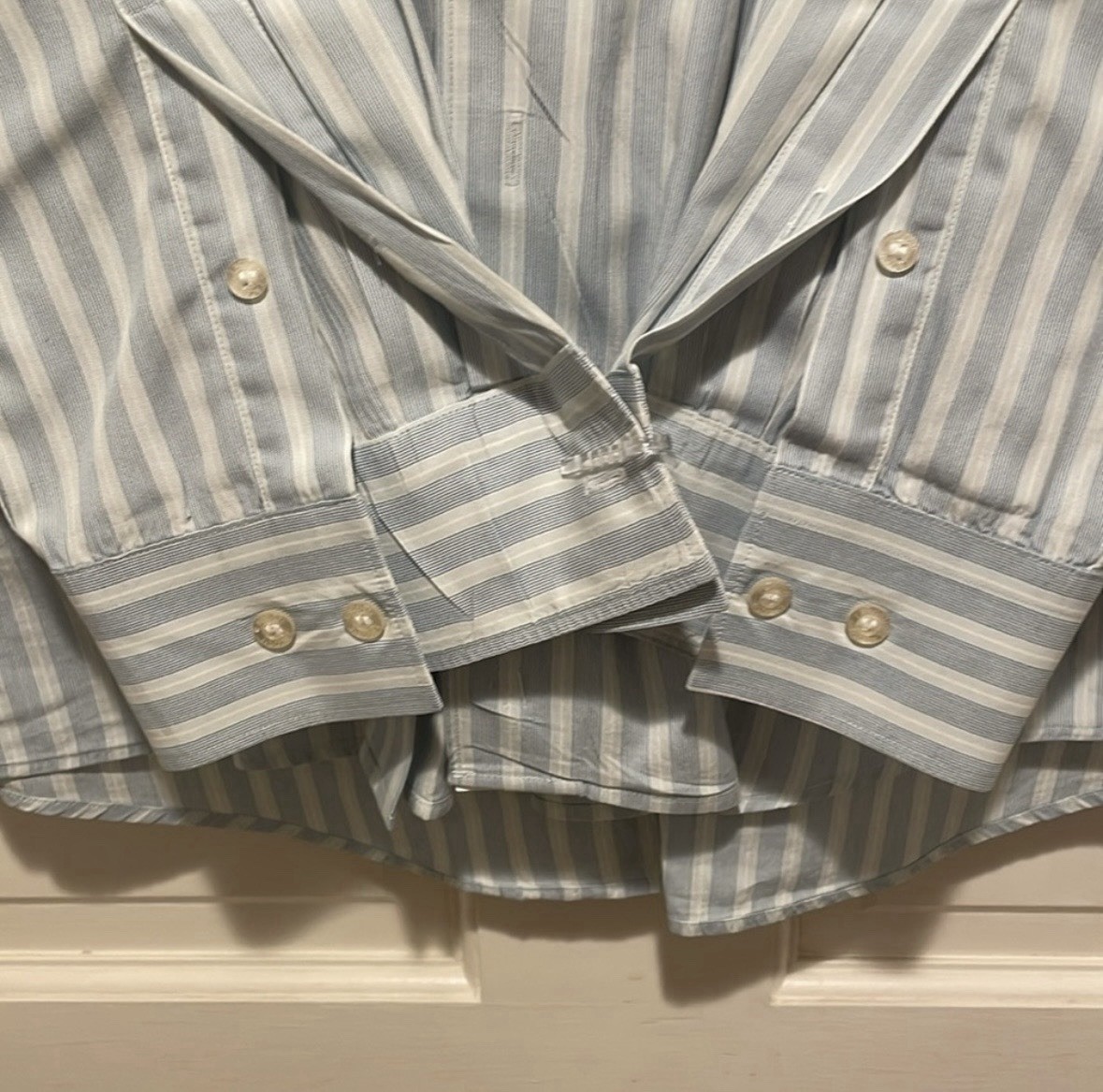 Lacoste Men’s Dress Shirt Classic Striped Blue/White Long Sleeve Cotton 44(XL)