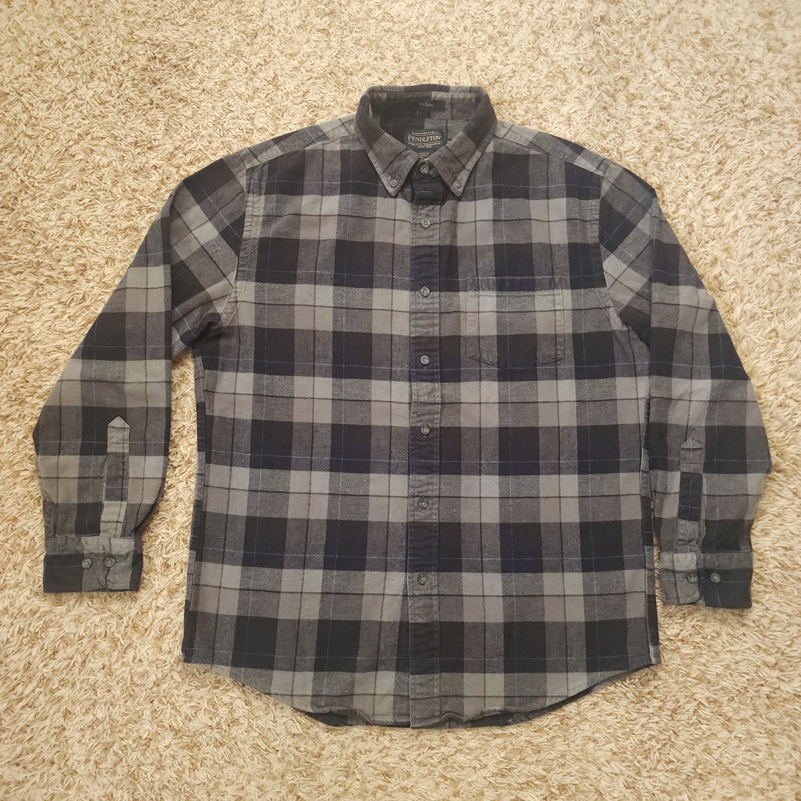 Pendleton Mason Gray Plaid Mens L Oxford Long Sleeve Button Up Shirt