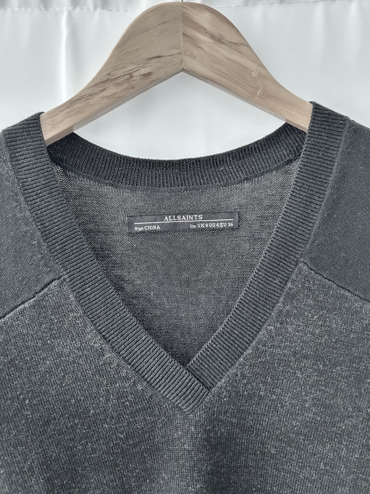 All Saints Calvo Charcoal Mixed Texture Dropped Sleeve Wool & Silk Top – Size 4