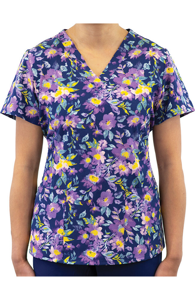 Maevn Women’s Print Scrub Top 1767 NTCM Nature’s Calm V-Neck Sizes XS to 2XL