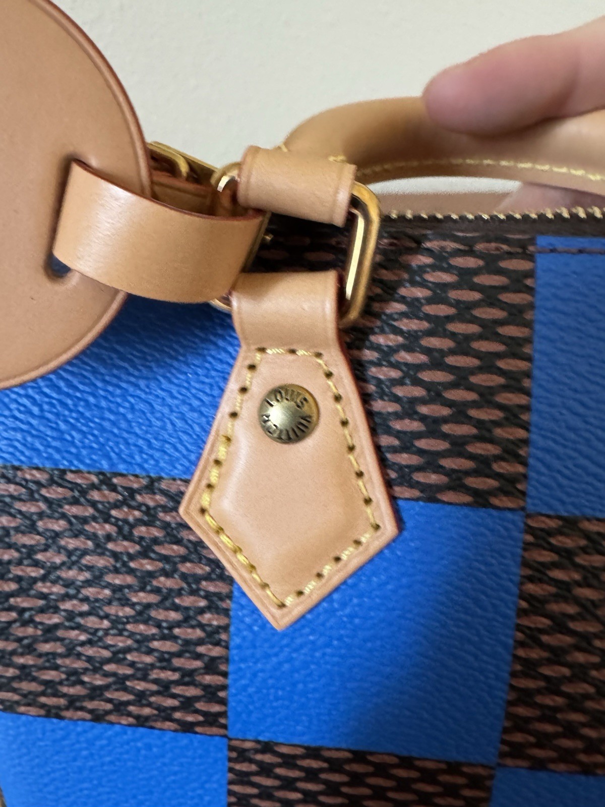 Louis Vuitton Nano Speedy Blue Brown Checkered Satchel w/ Strap, Dust Bag