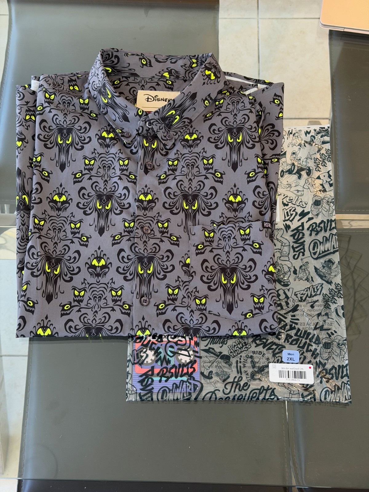 RSVLTS Disney HAUNTED MANSION “Wall Creeps” KUNUFLEX Short Sleeve Shirt Mens XXL