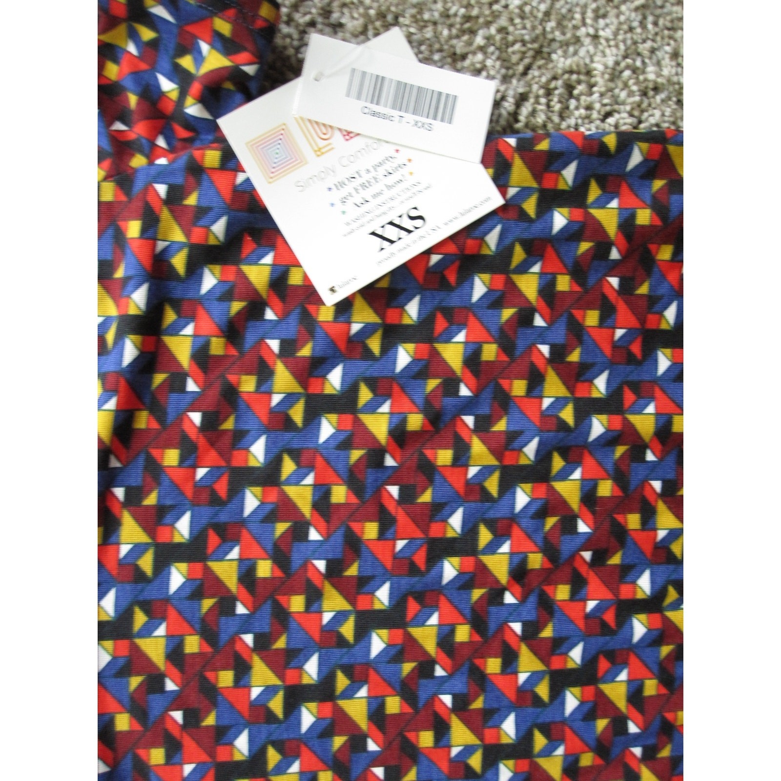 New LuLaRoe Classic T Shirt Top Womans XXS Comfy Blue Red Black Gold Geometric!