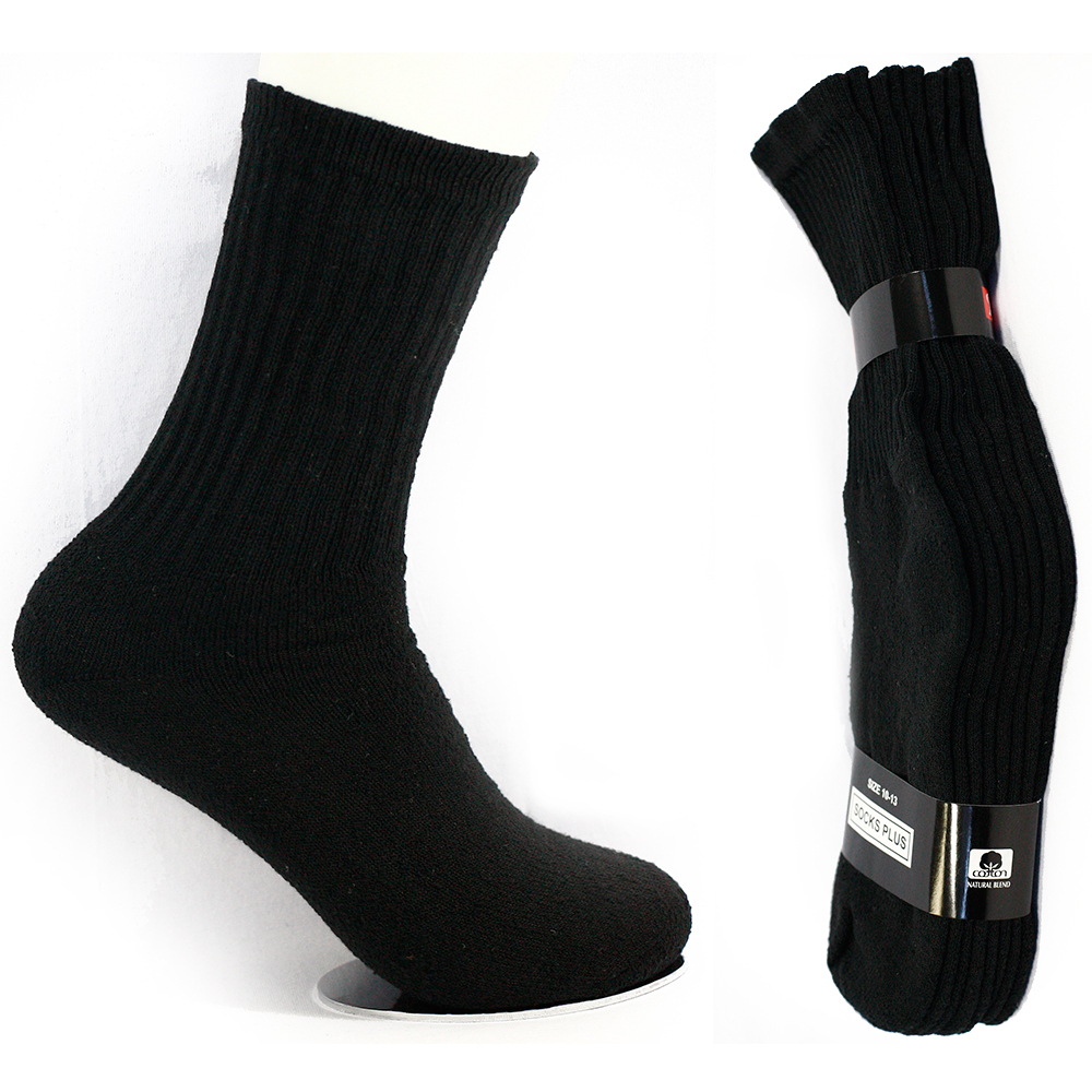 9-11 Women 10-13 Men 4 Pack Athletic Crew Socks Black Heavy Thick Cotton