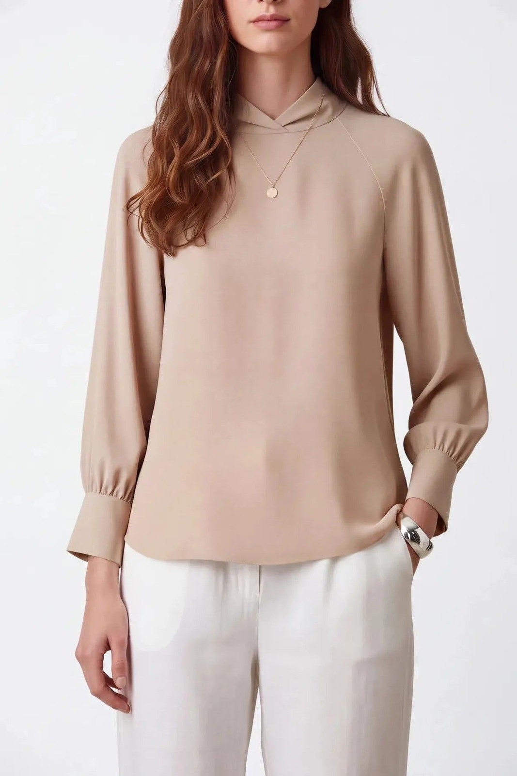Dorothy Perkins Beige silky high neck blouse