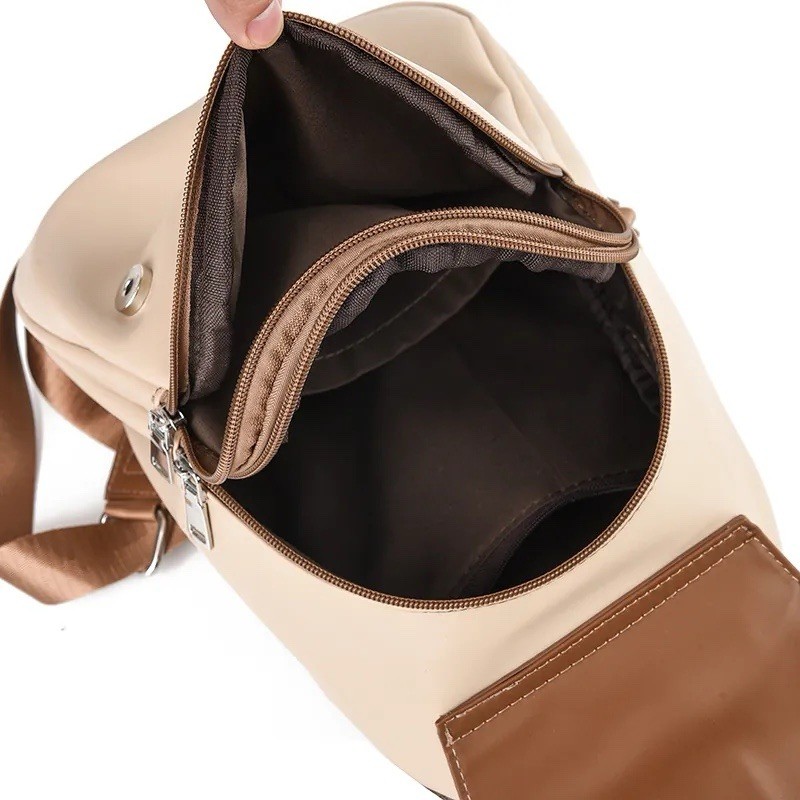 Beige Brown Colorblock Mini Backpack Purse Bunny Charm Zip Magnetic Small