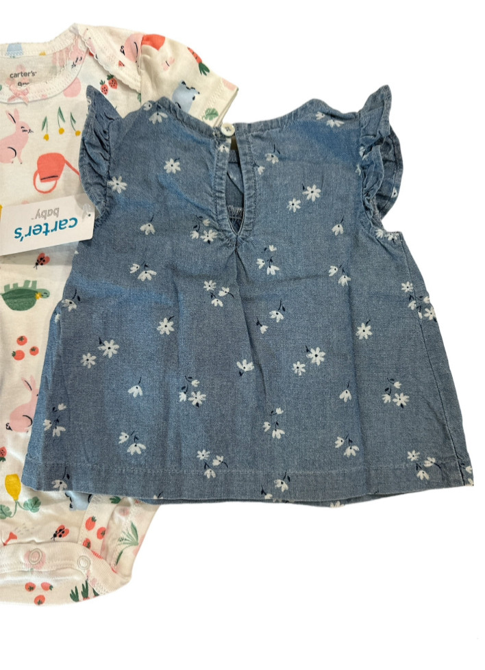 Carter’s 3-Piece Floral Chambray Top Bodysuit Short Set 3M 6M 9M 12M 18M 24M