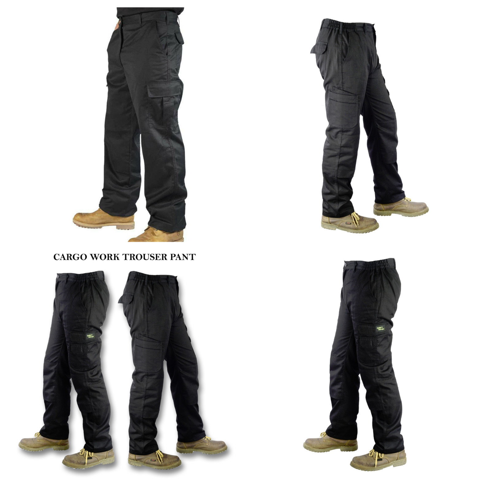 Mens Cargo Combat Work Trousers Size 30 to 48 Black Working Chino cargo trousers