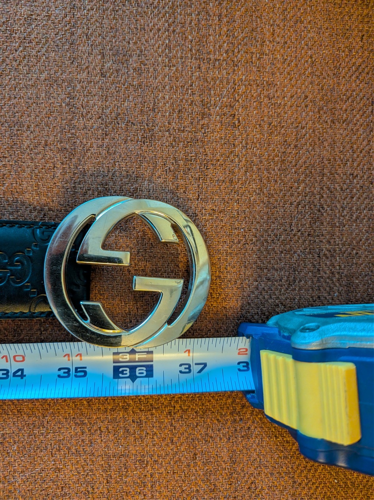 Vintage Gucci Interlocking Gs Black Calfskin Leather Belt Unisex 80/32