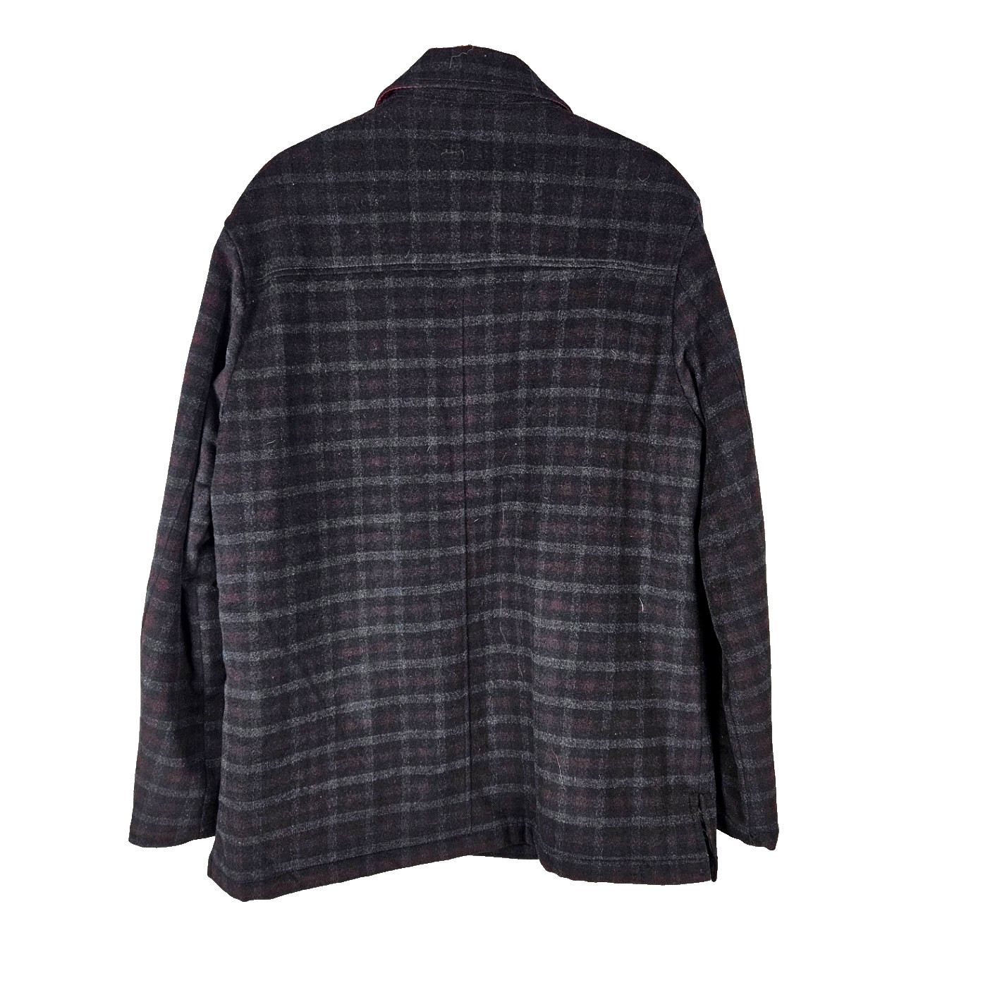 Utex Plaid Wool Shacket Jacket Mens L Burgundy Dark Gray Quilt Lining Insulated