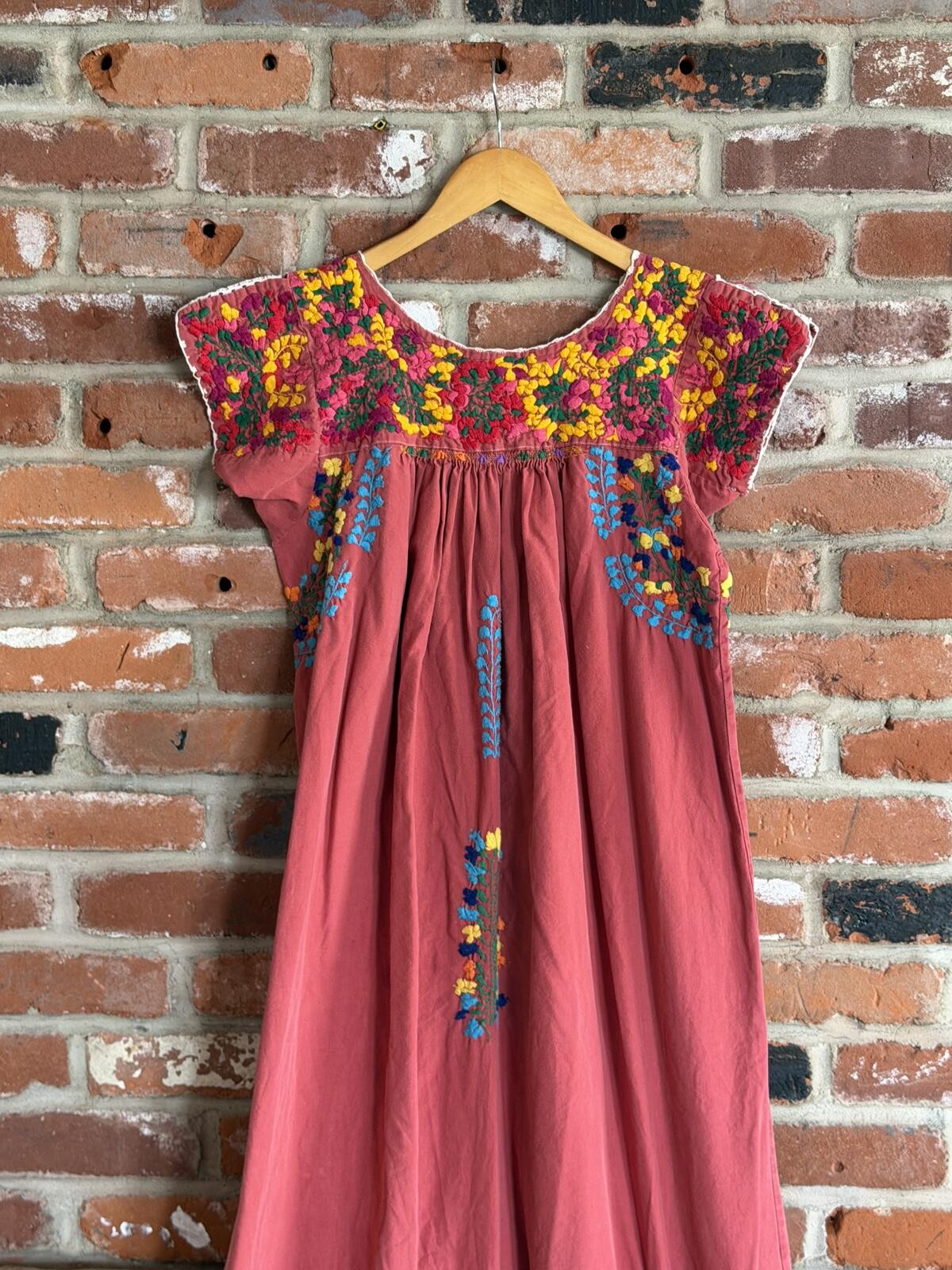 Vintage Embroidered Floral Yoke Midi Dress