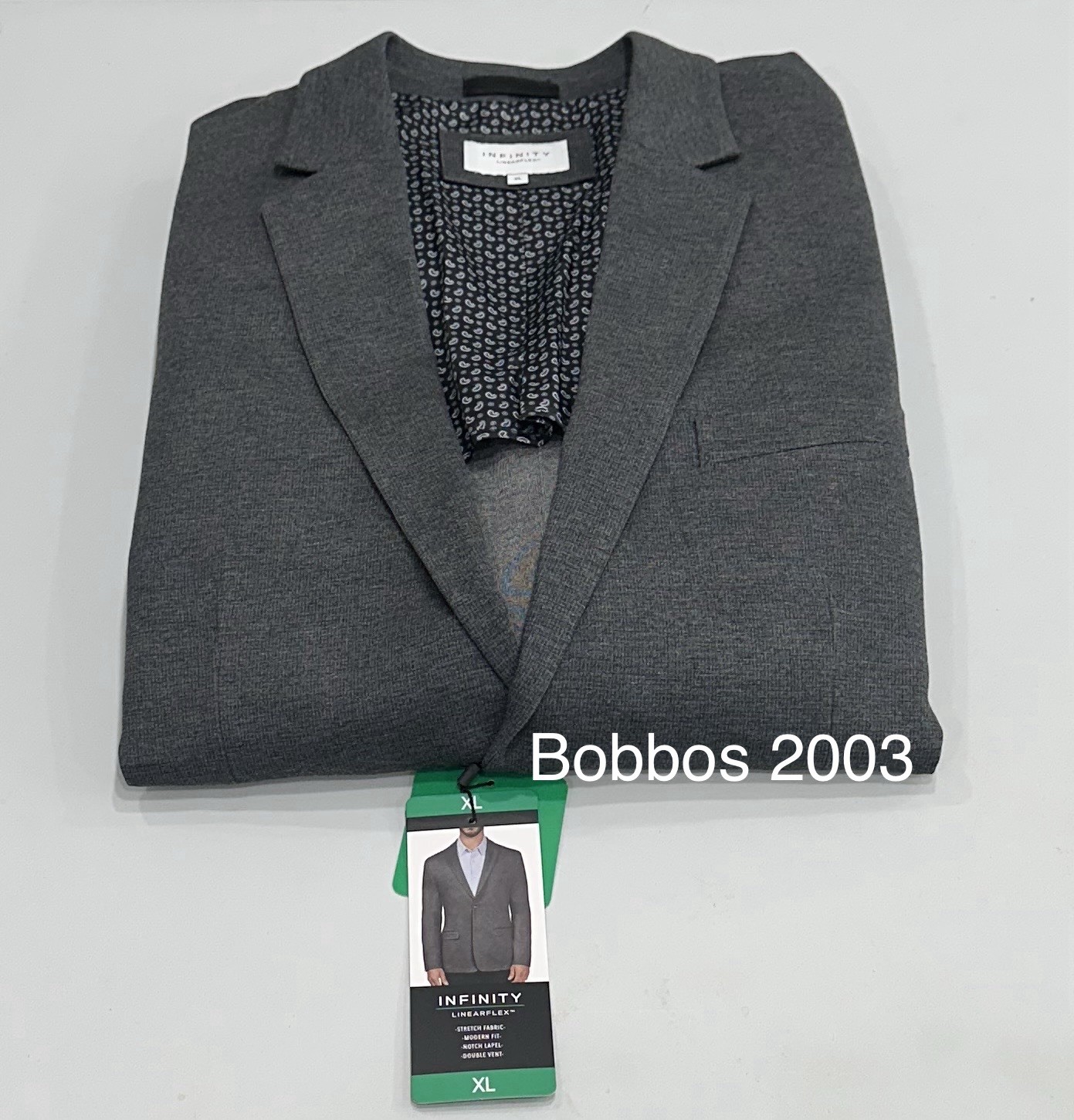 Infinity Linearflex Men’s Modern Fit Stretch Fabric Blazer Jacket, Gray, XL