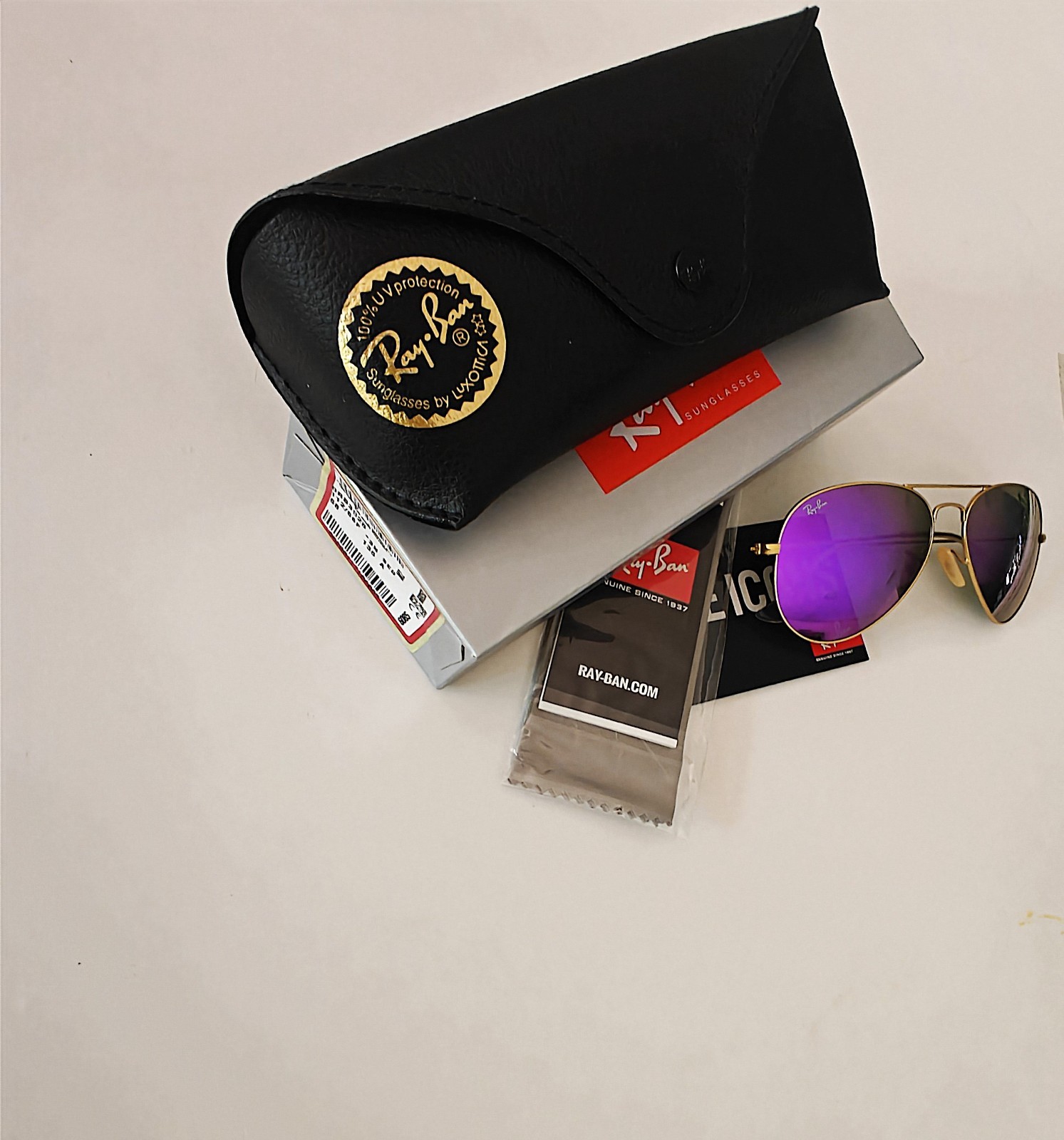 Ray-Ban RayBan RB3025 Aviator Matt Gold Frame Purple/ Violet Flash Lens 58mm