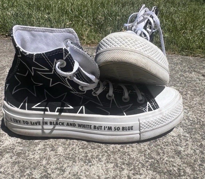 Billie Eilish X Converse Custom Made Shoes w/ Black/White Stars