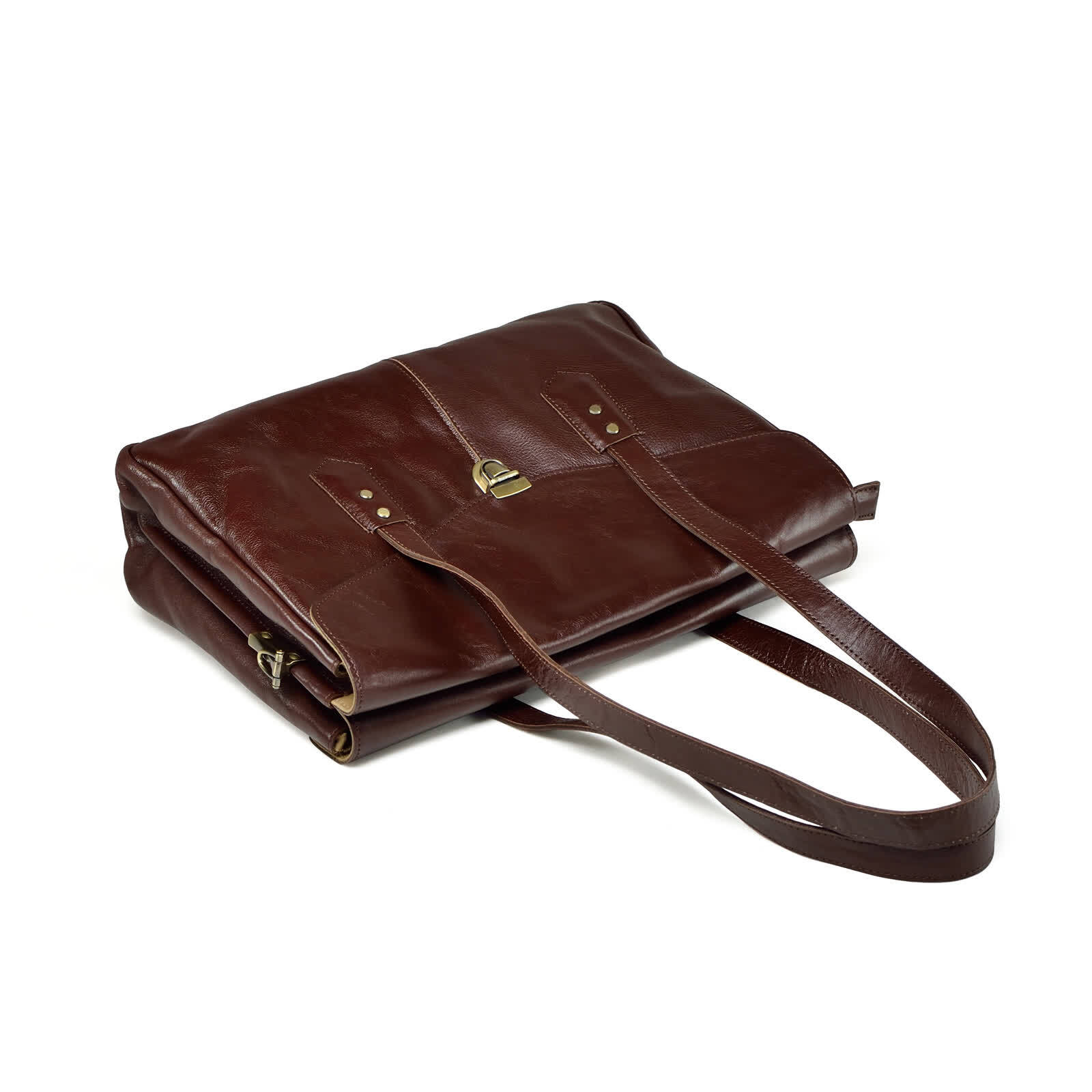 Erivis Brown Women Genuine Leather Briefcase with Adjustable Strap