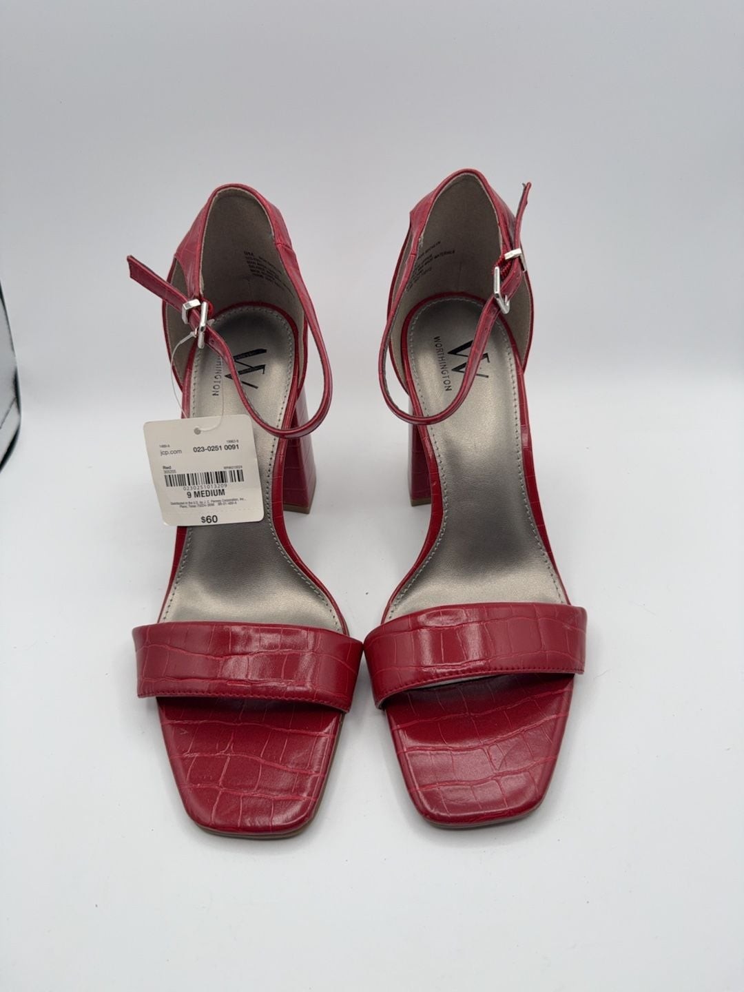 Worthington Becklyn Red Faux Croc Block Heel Sandals Size 9M