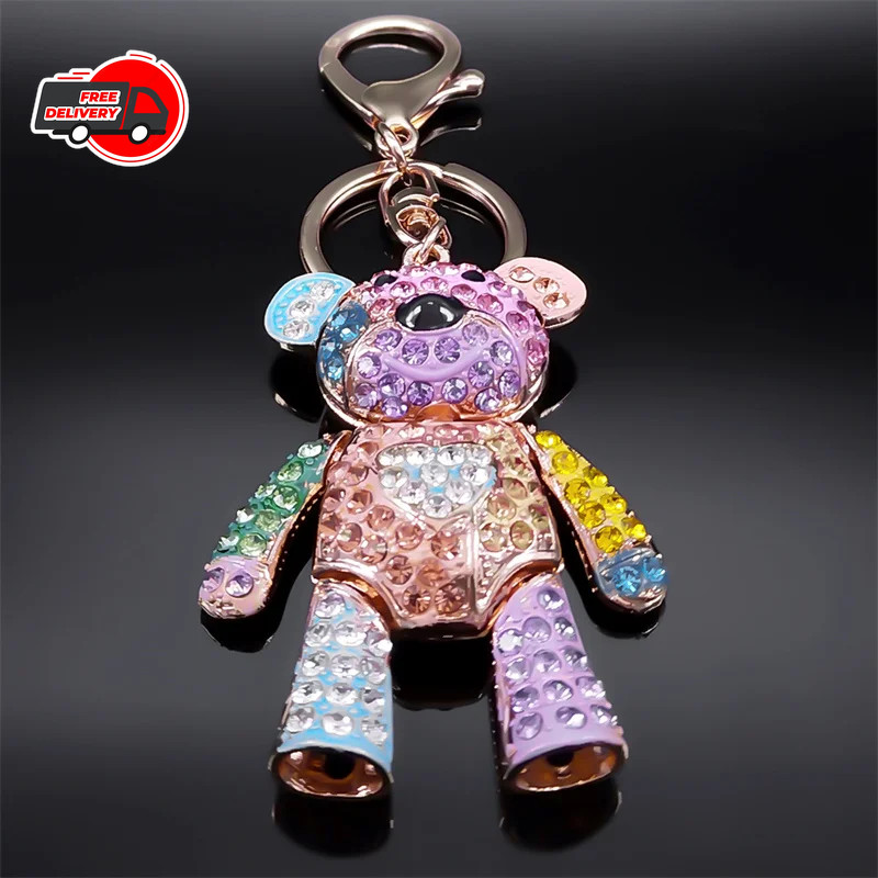 Cute Sweet Colorful Full Crystal Big Bear Key Chain Alloy Rhinestone Fashion Bag