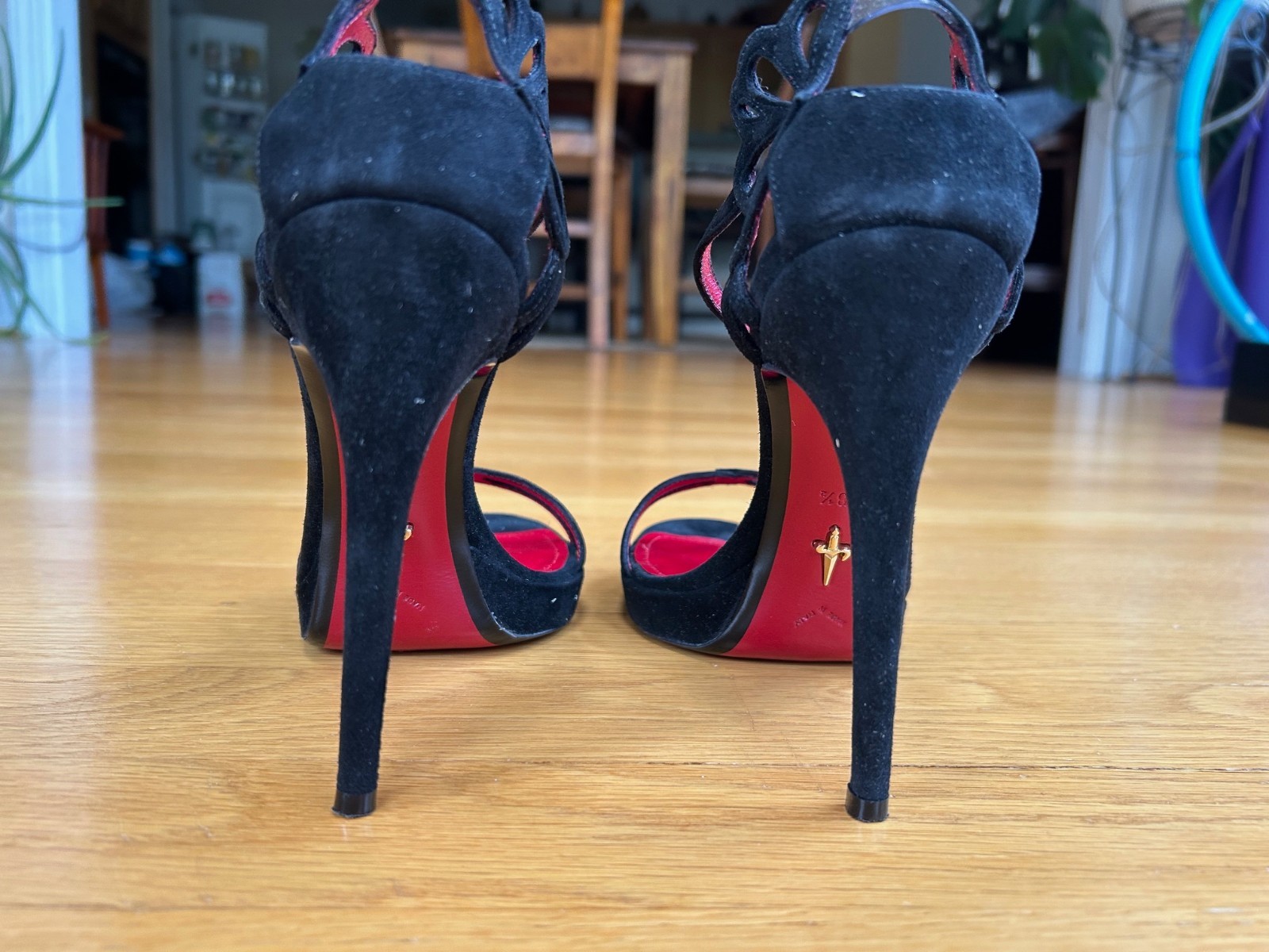 CESARE PACIOTTI Black Suede Butterfly Laser-Cut Sandals SZ 8.5 IT 38.5 Good &Box