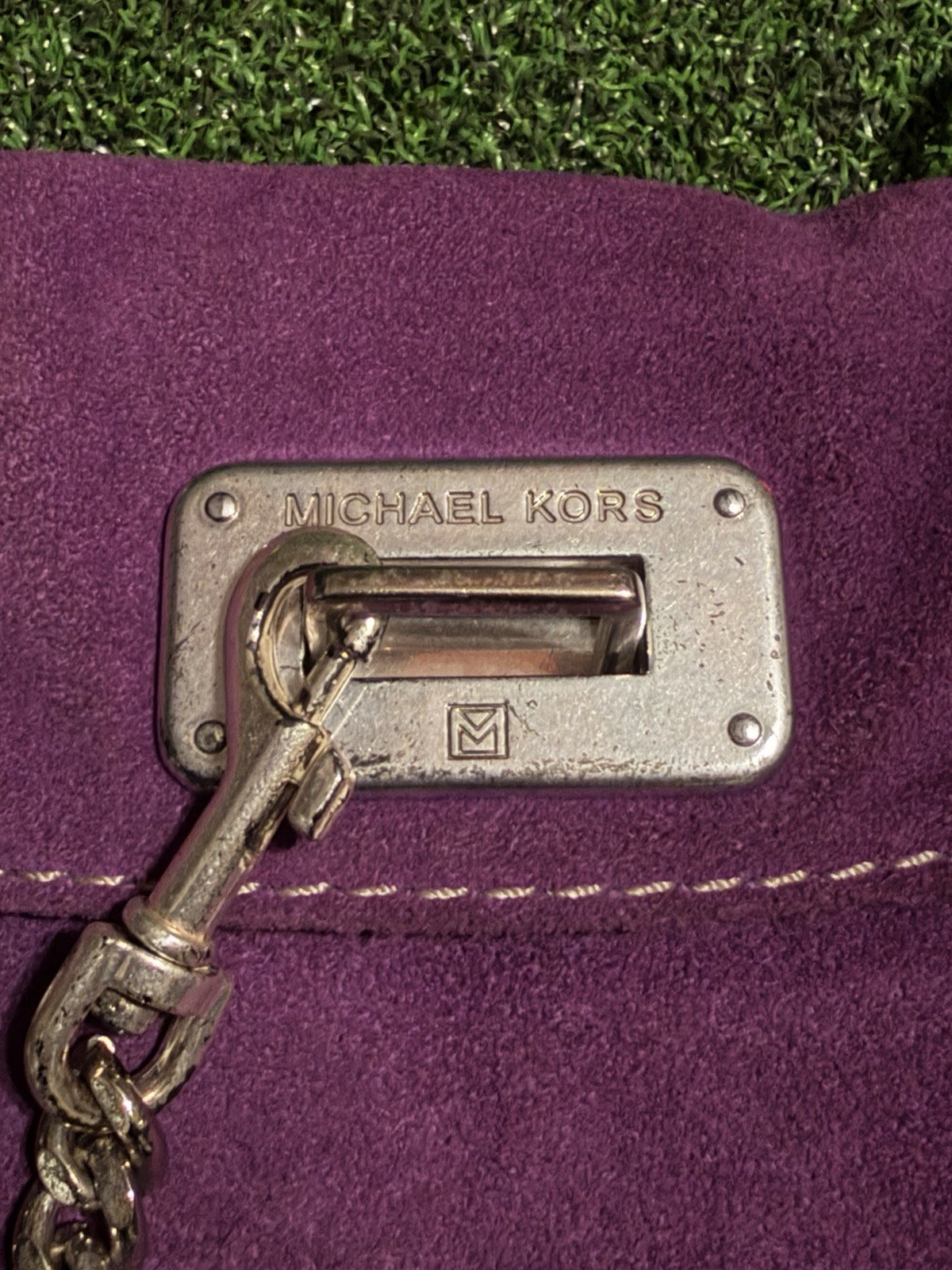 Michael Kors Purple Suede Shoulder Bag Silver Chain Strap Purse
