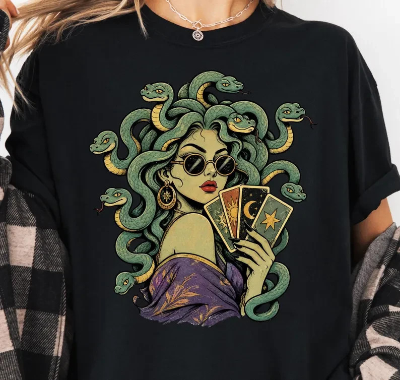 Medusa Tarot Shirt, Gothic Snake Shirt, Witchy Graphic Tee, Mystic Tarot Card