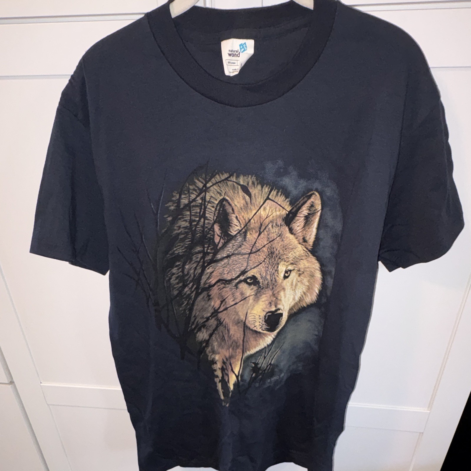Single stitch vintage Natural Wonders Black Wolf Graphic Tee Cotton Knit M