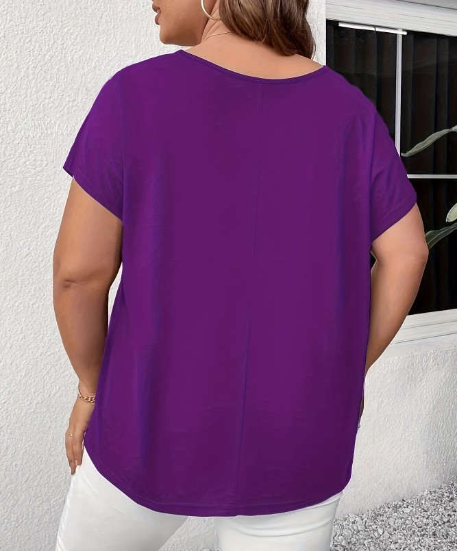 Plus Size V Neck Cutout Short Sleeve Tee Crisscross Casual Summer Top 0XL-5XL